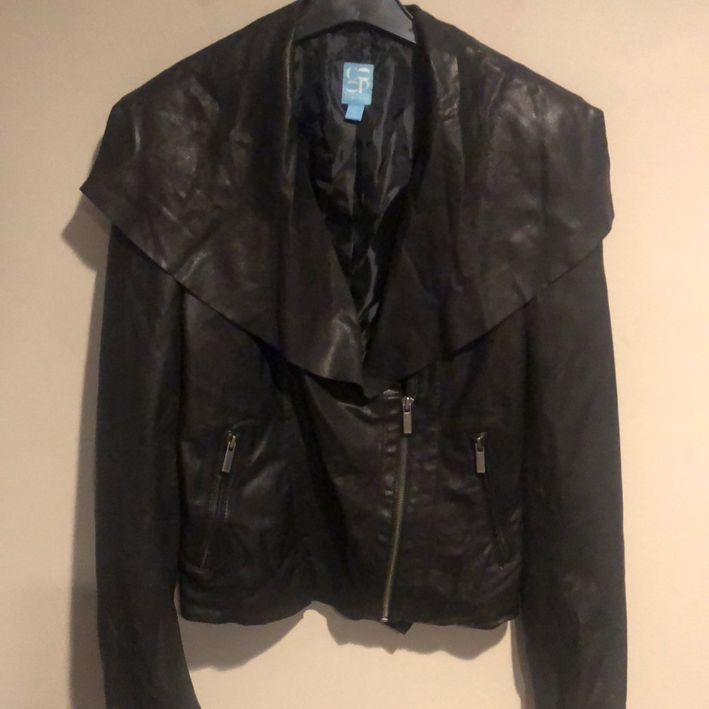 CO-OP BARNEYS NEW YORK BLACK LEATHER MOTO 1-2 zip jacket Sz sm